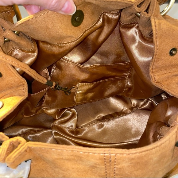 Coldwater Creek Caramel Brown Faux Suede with Faux Croc Trim Bag NWT - Picture 5 of 6
